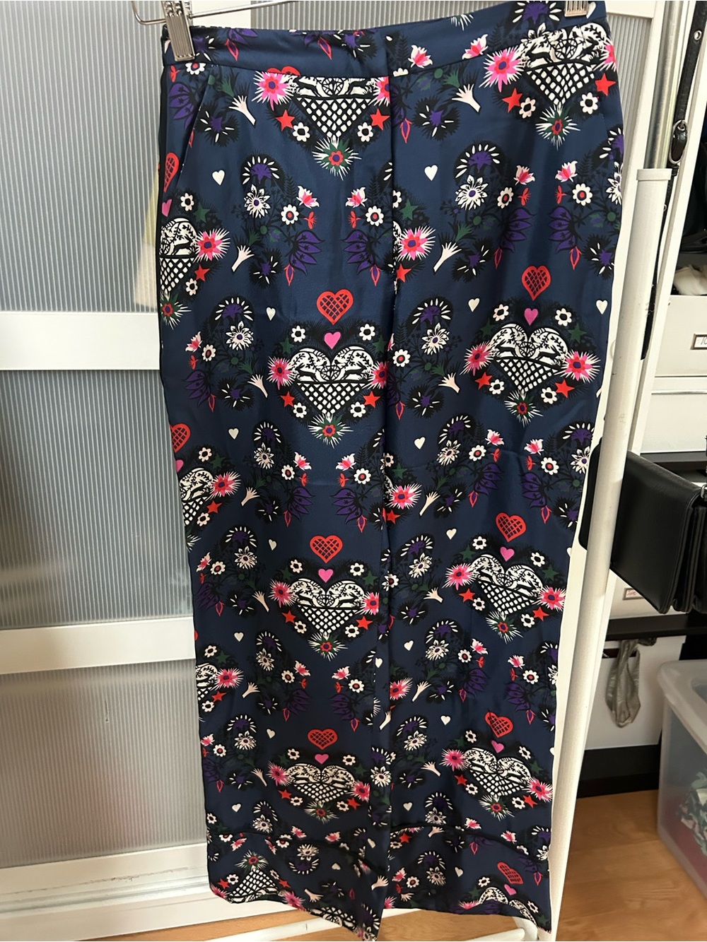 MSGM Navy Floral Heart Print Wide-Leg Pants